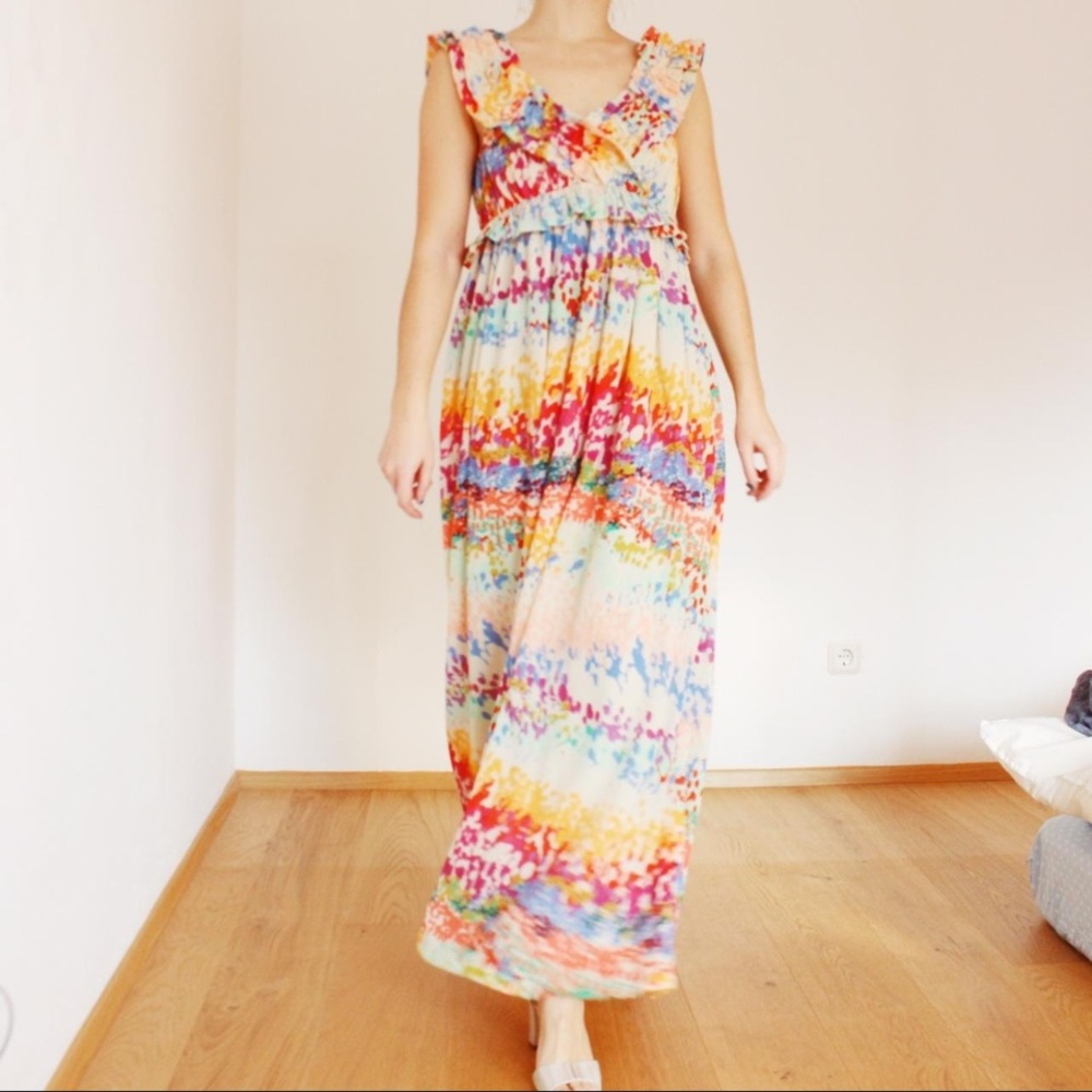 H&M floral collection  "Anila" Floral Printed PleatedRuffle Maxi Dress SizeM 6US